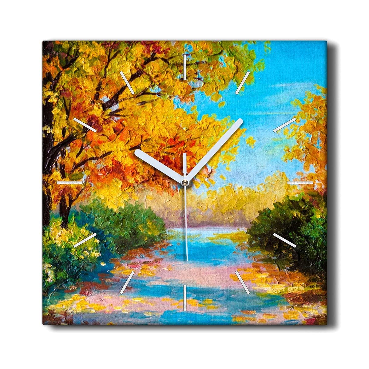 Décoration Murale Salon : Tableau Horloge Automne en Toile