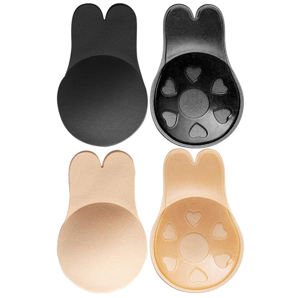 2 Reggiseni Invisibili Push Up Donna - Adesivi Senza Spalline Con Effetto Sollevante (Beige E Nero) - Foto 4