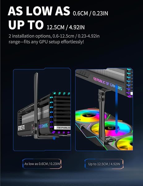 upHere GH9 GPU Support, Aluminium Alloy Graphics Card Holder, Fan Mounting GPU Sag Bracket for Universal Graphics Cards, 6-125 mm, Black - 4