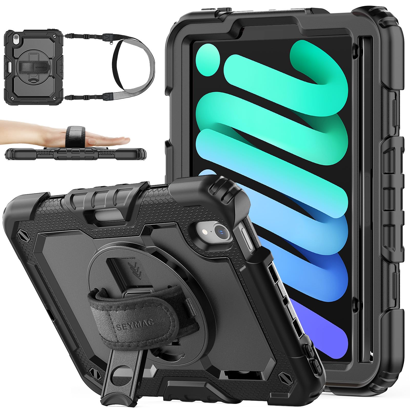 SEYMAC stock iPad mini 7/mini 6専用ケース 耐衝撃 ペンホルダー