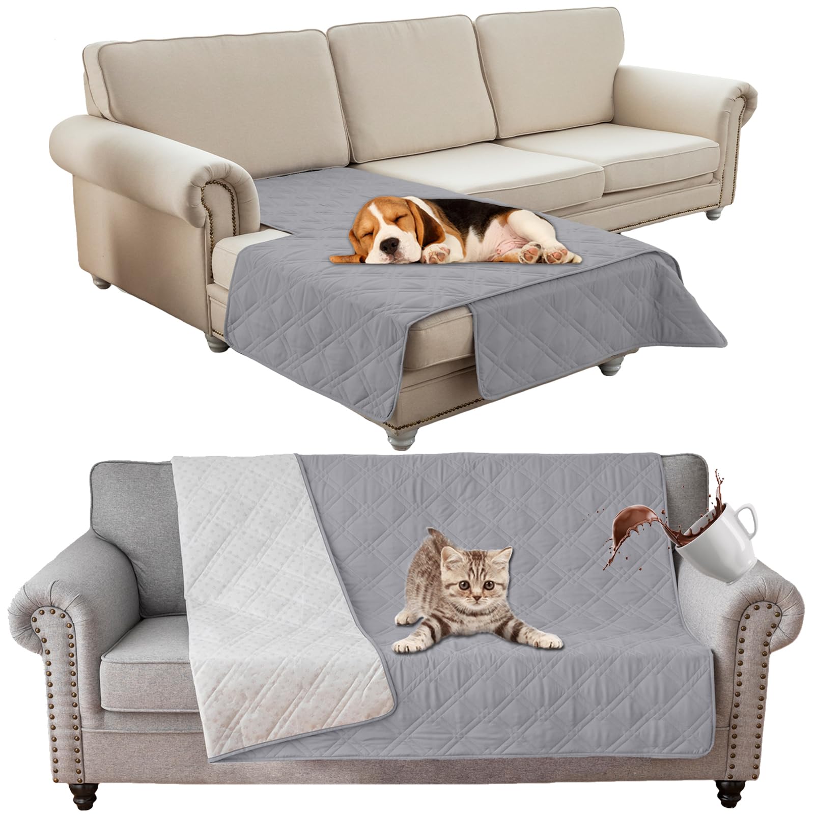 Manta Impermeable Perro, Funda De Sofá Grande Antideslizante, Protectores De Colchón para Incontinencia, para Coche, Mascotas, Perros Y Gatos (96x82in,Light Grey)