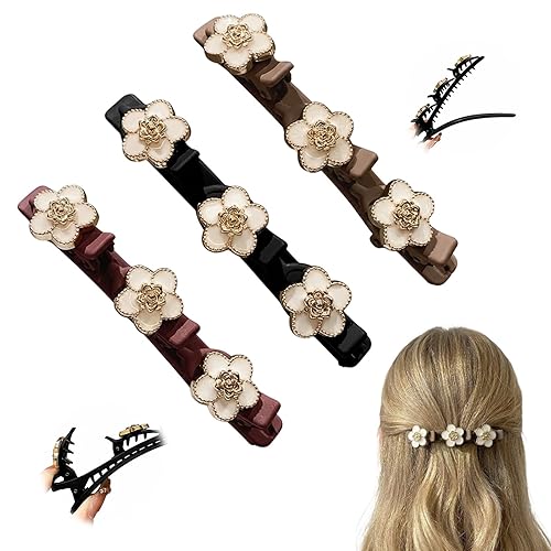Sparkling Crystal Stone Braided Hair Clips for Women, Elegant Floral Pearl Hair Claws for Wedding Party Daily Use (B)