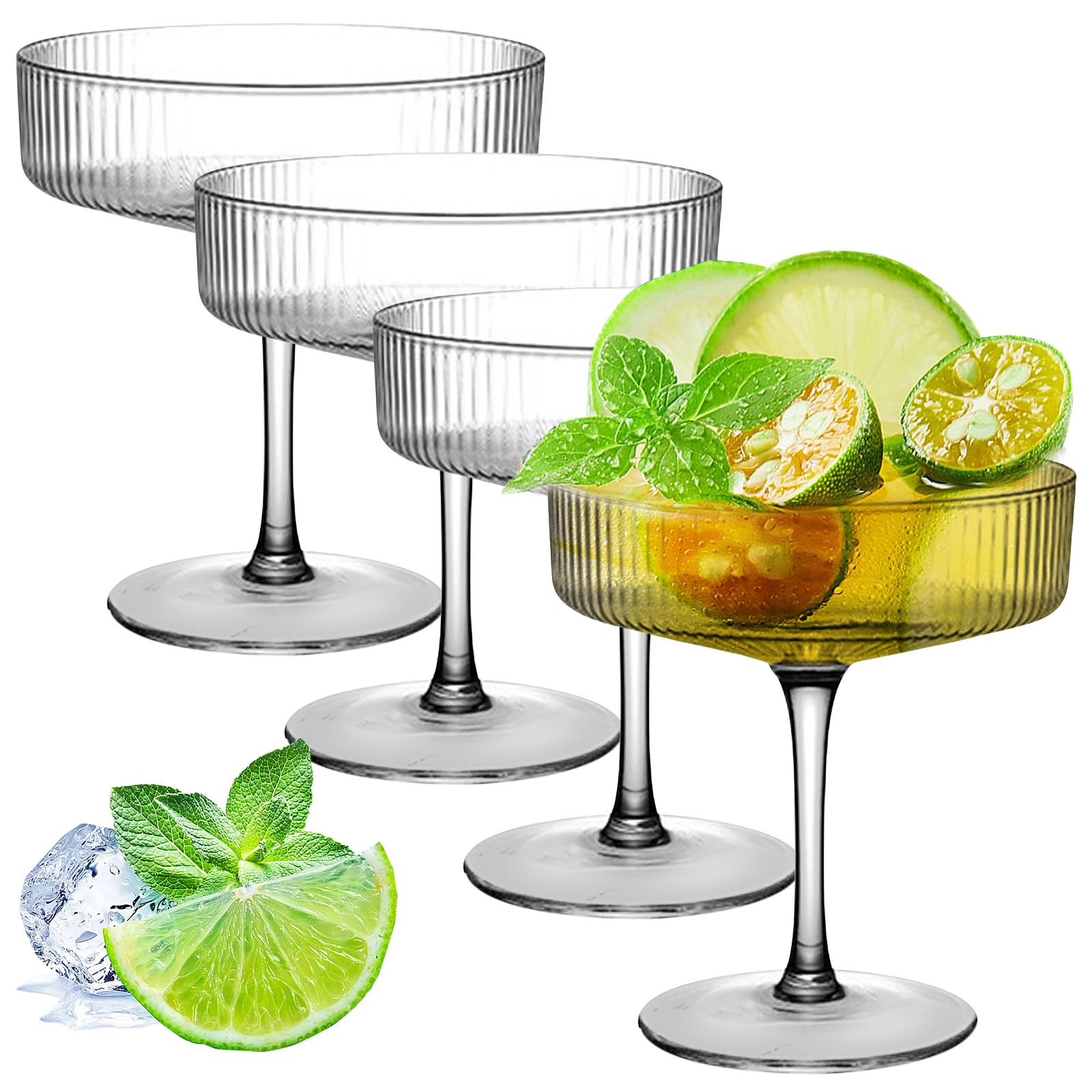 Juego de 4 copas de cóctel de martini, vintage, juego de copas de vino de mango largo, para espresso, martini, champán, cócteles, 300 ml