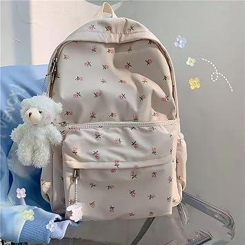 Floral Print Backpack, Aesthetic School Backpack Cute Preppy School Bags For Girls, Casual Daypack Ladies Backpacks Rucksack(Pink)