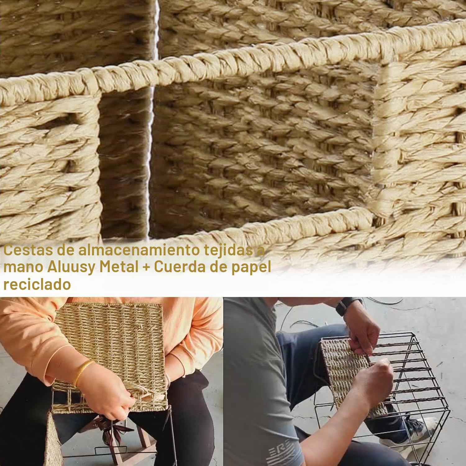 2 Cestas de Almacenaje, Cesta Mimbre Tejidas a Mano Rectangular 30x15x12cm, Cesta Plegable de Papel Jacinto de Agua, Cesto Decorativo para Baño Estanterías Kallax Cocina y Cosa Pequeñas