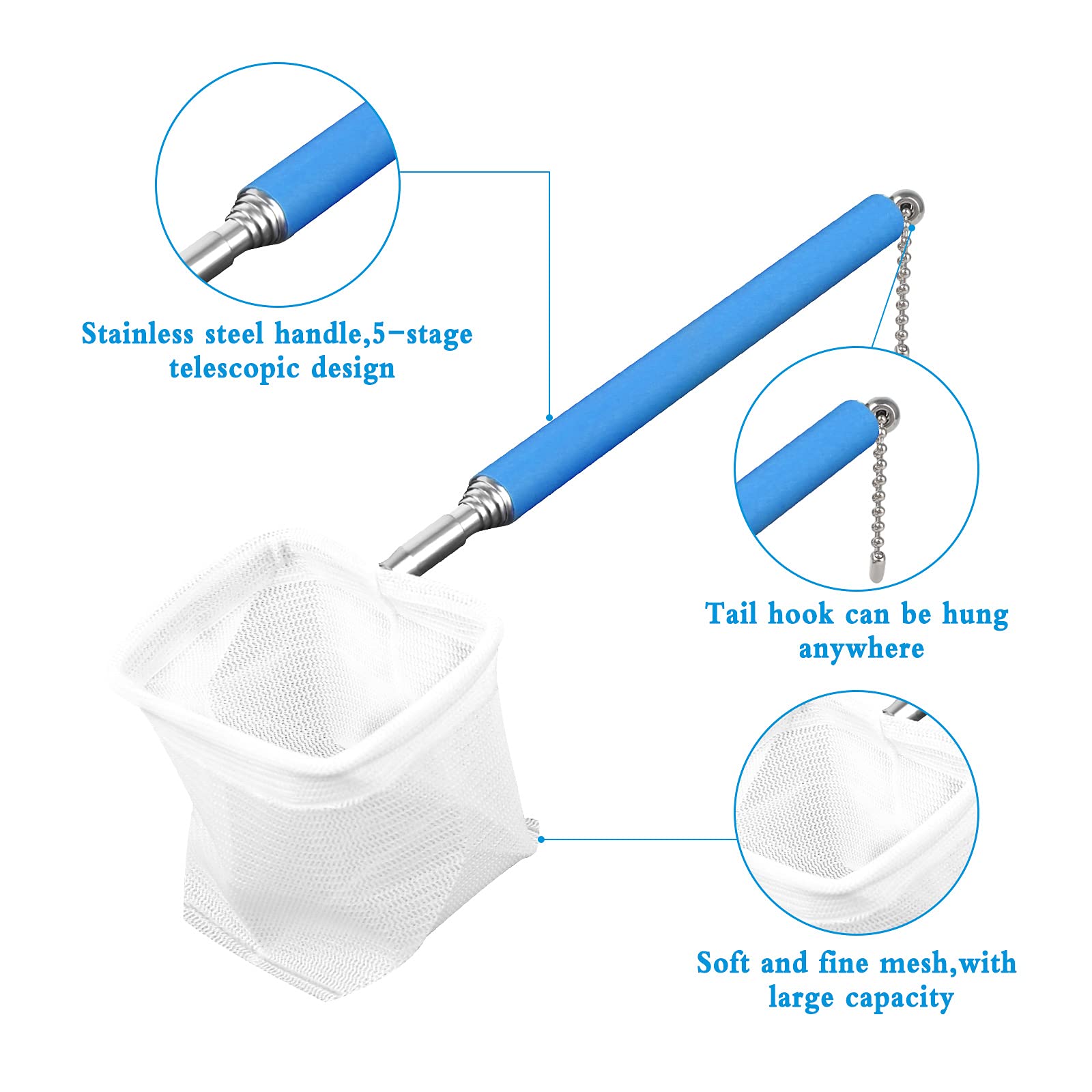 Épuisette de Pêche, 2 Pcs Épuisettes de Pêche Télescopique Utilisent Une Conception Rétractable, Filet de Pêche Télescopique en Matériau Souple, Filet de Pêche pour Aquarium ne Nuira Pas au Poisson