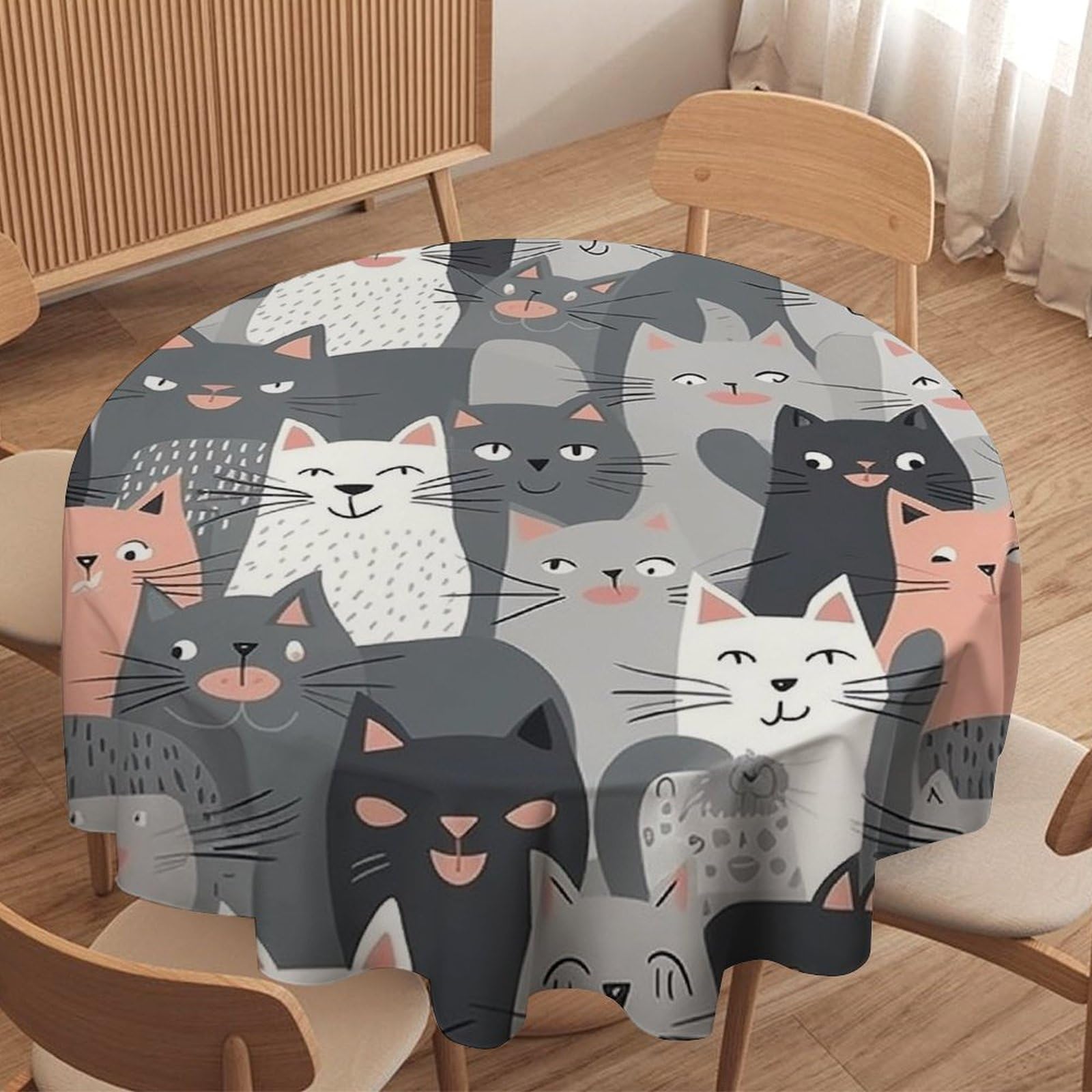Nappe ronde décorative avec chats gris imprimés nappe lavable de cuisine