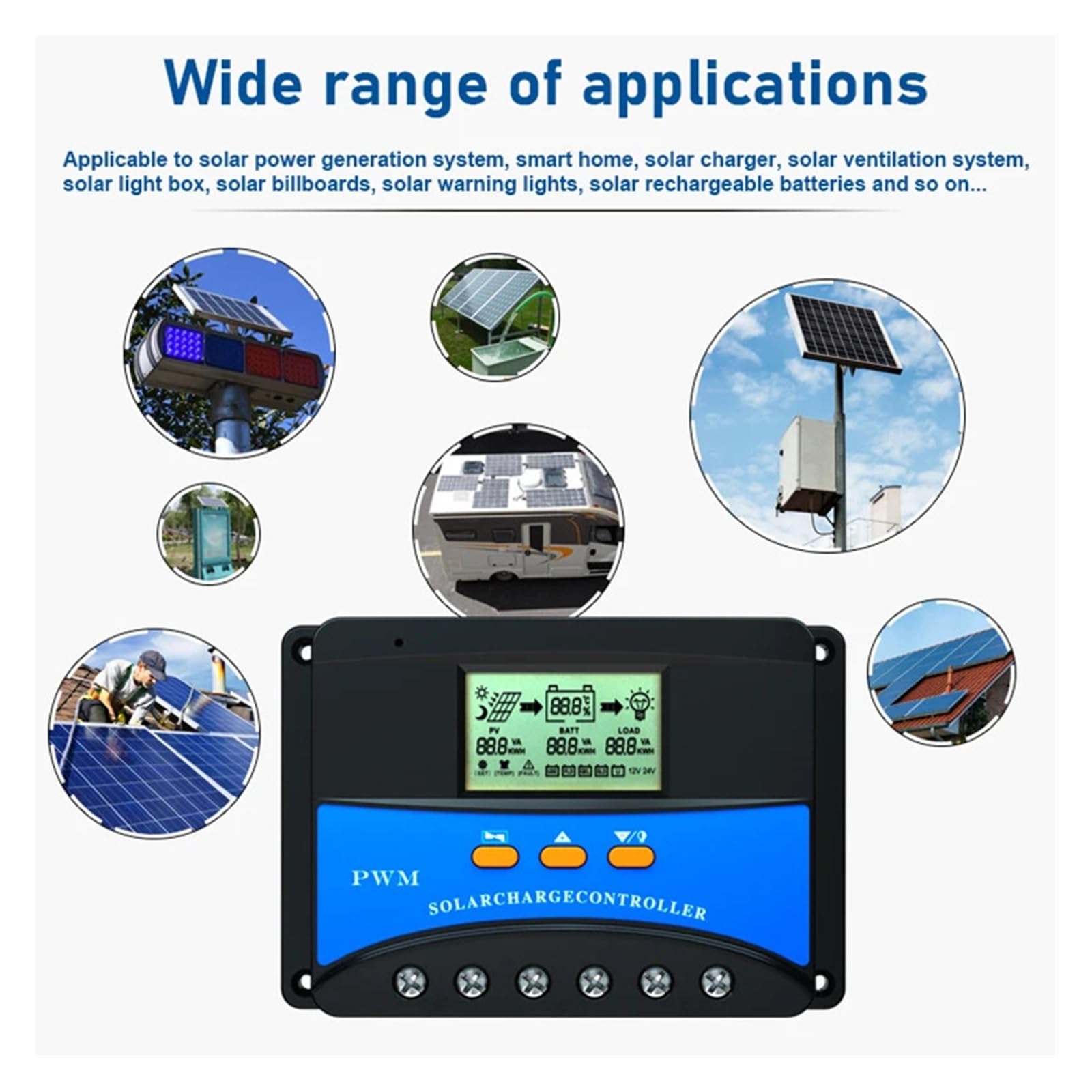 Regolatore di Carica Pannello Solare, Regolatore di Carica Solare 40A 50A 60A Regolatore di Carica PWM 12V 24V 48V Regolatore del Pannello Solare Display LCD Dual USB 5V(50A)
