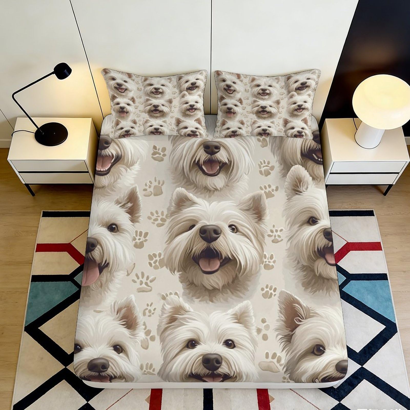 Pnayamiorkfel Style-2 3D Printed Westie Dog Pattern Fitted Sheet Microfiber Bed Cover For Bedroom Guest Room Machine Washable Decor 90X200x25cm