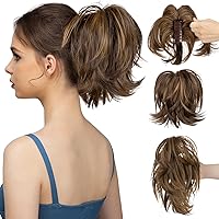 Vista 38 de CJL HAIR Extensiones de Cabello con Clip de Garra para Coleta Corta DIY, Metales Flexibles, Moño Desordenado, Pieza de Cabello para Mujeres, S-Negro