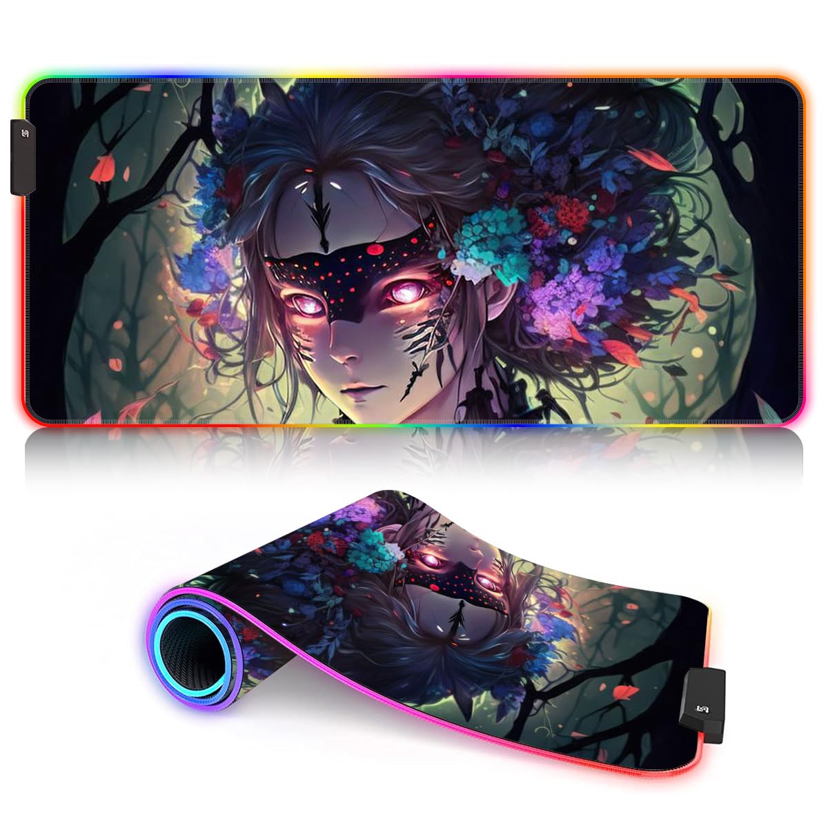 Grand Tapis Souris Jeu RGB XXL avec LED Lumineuse pour Clavier, surdimensionné, Base en Caoutchouc antidérapant, imperméable, pour MacBook, Ordinateur Portable, Manga Girl 39,9 x 89,9 cm