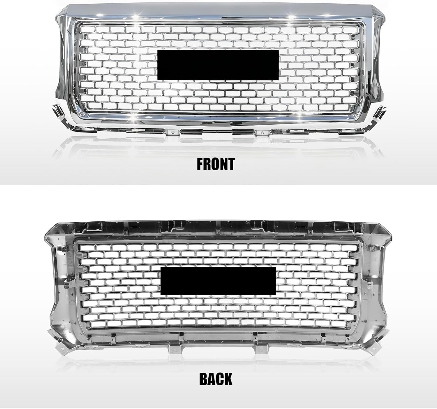 Chrome Front Bumper Hood Grille Grill Fit for 2014 2015 GMC Sierra 1500 Denali Style Mesh Hood Honeycomb Grille Repalce 22758168,GM1200681