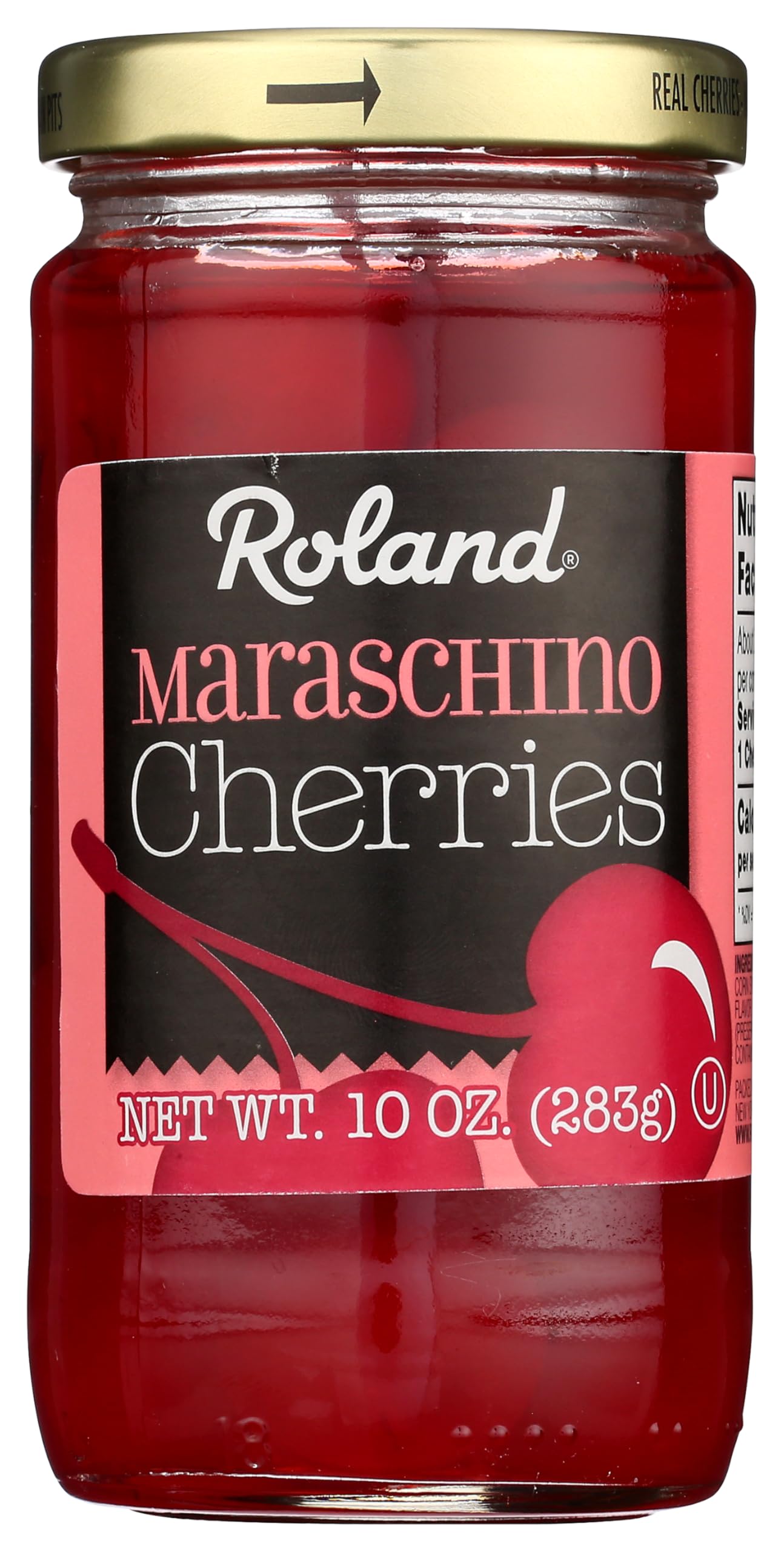 Roland Premium Maraschino Cherries With Stems, 10 Ounce Jar, Pack of 1