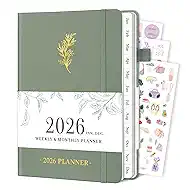 Planner 2026, Weekly and Monthly Planner with Tabs from Jan 2026 - Dec 2026, A5 Hardcover Academic Calendar with Date for School & Office Schedule, 5.8" x 8.3", Sage Green