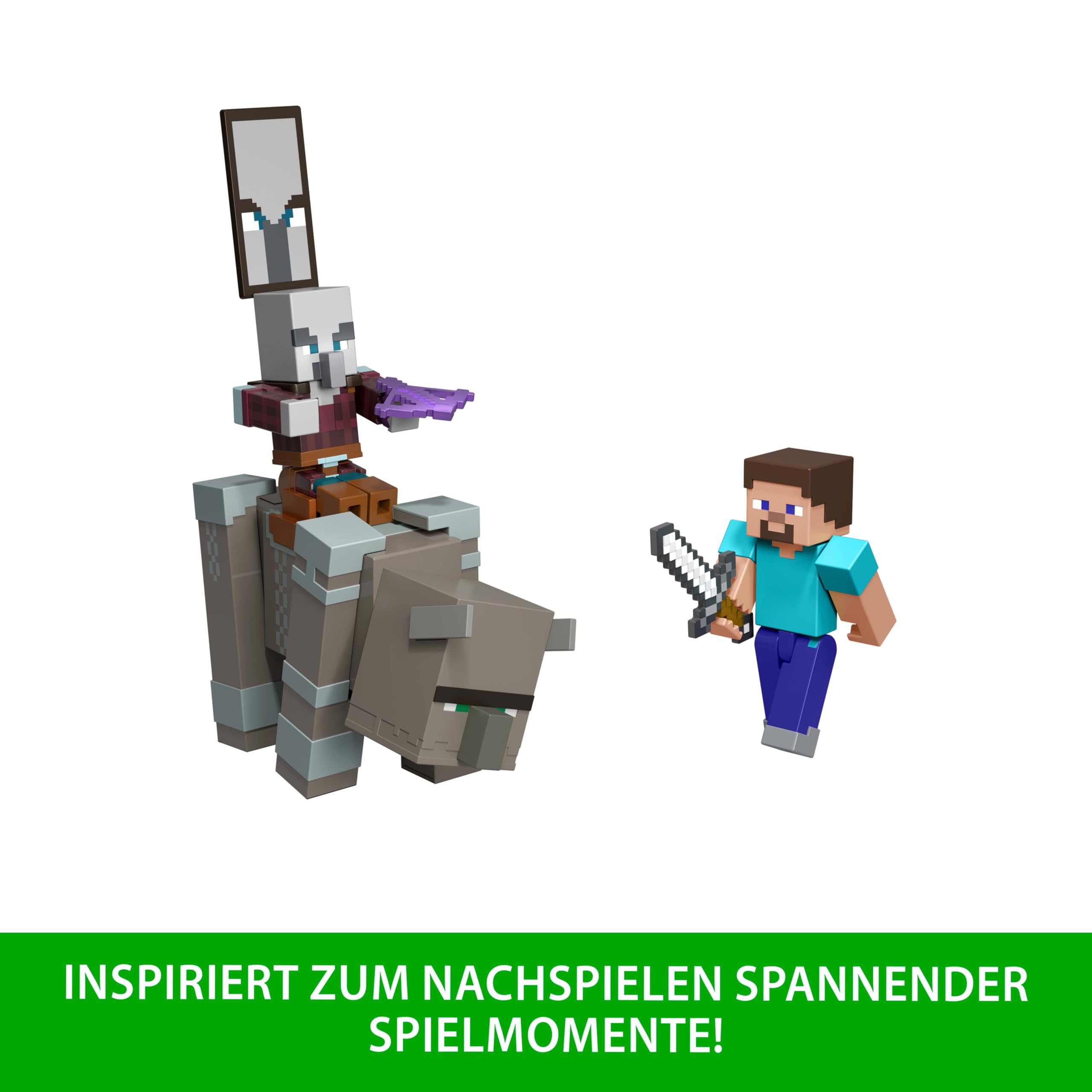 Mattel Minecraft Dorfüberfall-Set mit 3 Figuren und Zubehör | 8,3 cm großes Sammelset enthält Steve, für Videospielspieler & Kids (Amazon Exclusive)