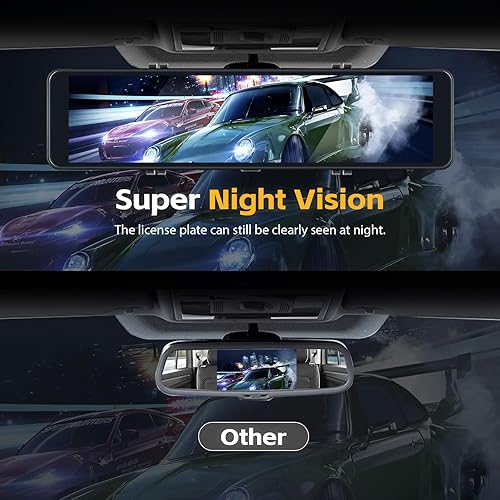 Miniatura 3 de Cámara de tablero de espejo de 10 pulgadas, visión nocturna, 1080P FHD, pantalla táctil completa, cámara frontal y trasera, visión nocturna, sensor