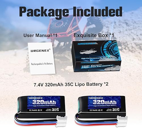 Miniatura 6 de URGENEX 7.4V Lipo Batería 2S 35C 320mAh Batería Lipo Recargable con PH2.0 3PIN Plug Compatible con UMX 2S Avión