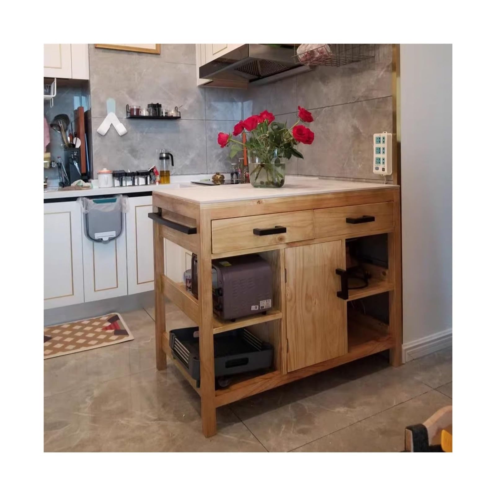 Mueble aparador Mesa de Isla Cocina, Mesa móvil, Armario Retro Abierto, y aparador Mesa de Centro Consola