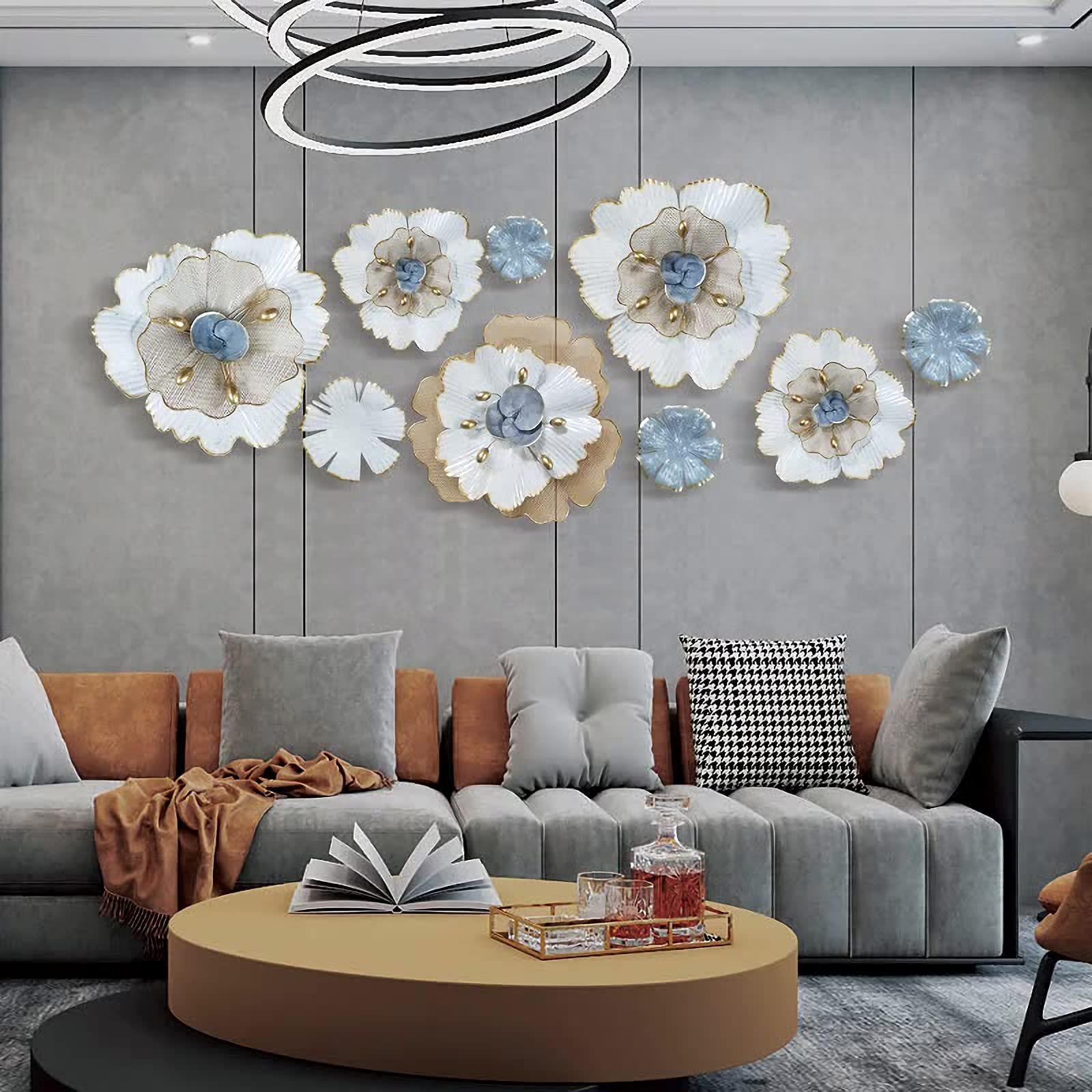Decoración de Pared Decoración de pared estilo casa de campo moderna y ligera decoración de pared de metal de lujo, arte de pared de metal 3D, flor de lujo, naturaleza, decoración de pared para el hog