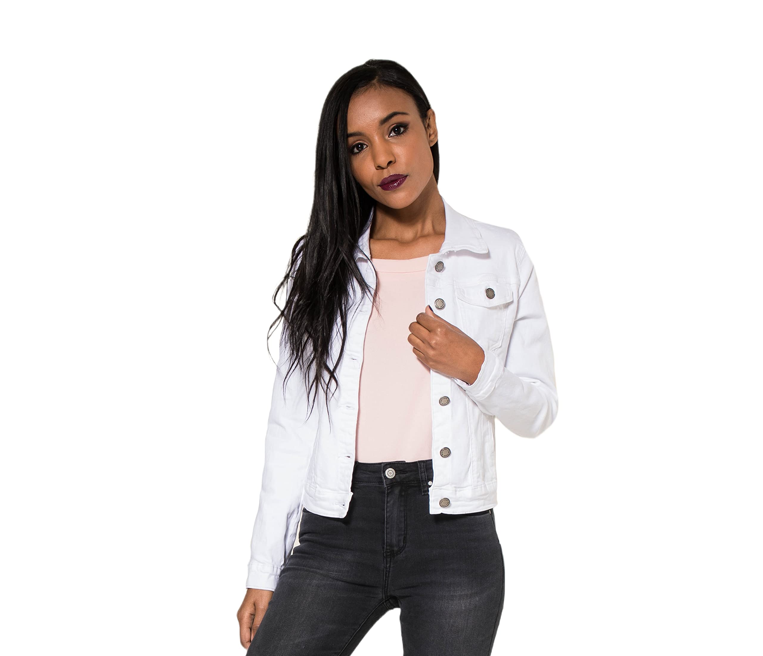 Nina Carter J212 Damen Slim-Fit Jeansjacke – Farbige Übergangsjacke mit Kent-Kragen und Taschen – Frühlings- und Sommerjacke Stretch Jacke