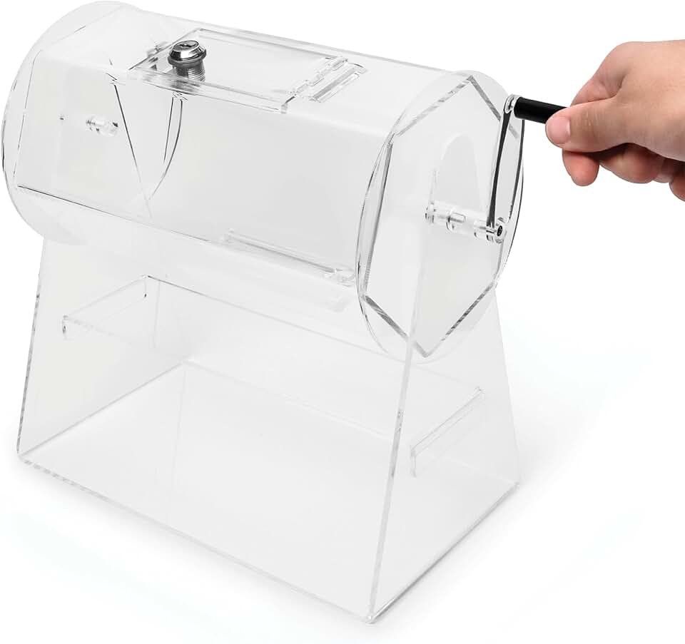 Upper Midland Products Acrylic Raffle Drum with Handle - Holds up to 2,500 Tickets - Ticket Spinner with 2 Keys, Raffle Box with Sliding Door