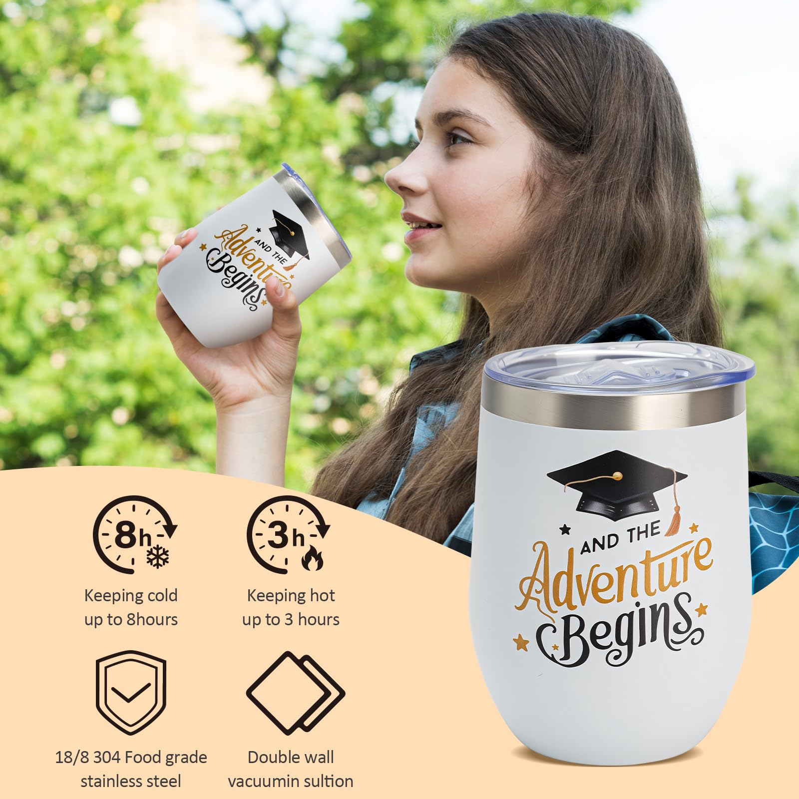Graduation Gifts for Her,Best College Graduation Gifts Basket for Daughter, Sister, Friend Insulated Tumbler Makeup Bag Candle Keychain