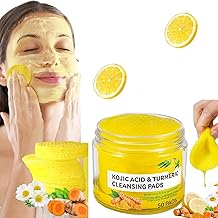 Kojic Acid and Turmeric Cleansing Pads for Face, Dark Spots, Skin Brightening & Acne Prevention, with Vitamin B5, Vitamin C | Kojic and Turmeric Cleansing Pads | For Women & Men | Suitable for All Skin Types 50 Pieces Pack of 1