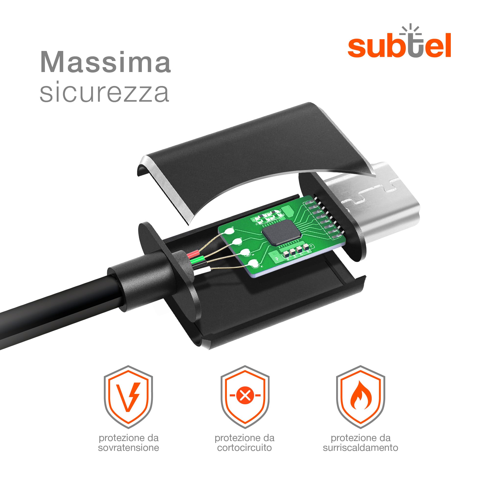 Subtel Caricatore Micro-USB 90° da Auto 1.1m 1A 5V per Navigatore GPS