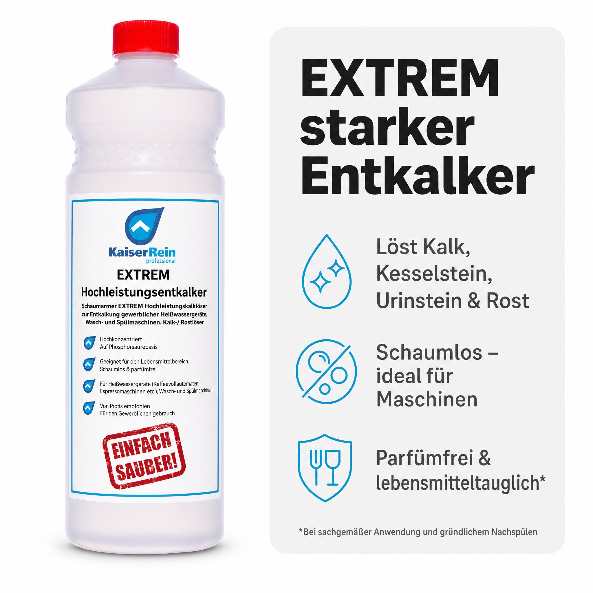 KaiserRein Profi Extrem Hochleistungsentkalker/Rostlöser flüssig 12x1L Kalklöser für Kaffeevollautomaten Entkalker Heißwassergeräte gegen Kalk, Urinstein, Wasserstein, Kesselstein und Rost