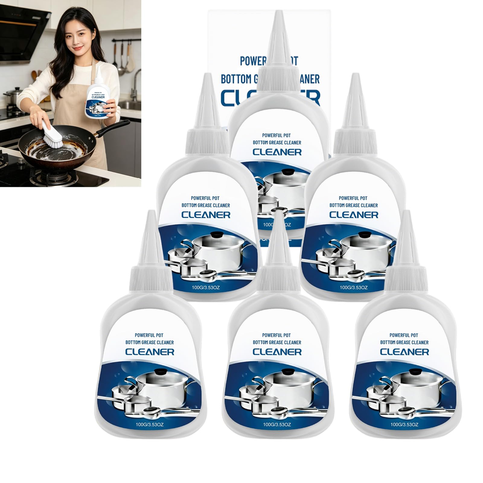 Pot Bottom Grease Cleaner, Heavy-Duty Burnt Stain Remover Paste Edelstahl-Kochgeschirr, entfernen hartnäckige gebackene Öl schwarzer Schmutz aus Topf Pfanne Boden für Haushalt Küche verwenden. (6pcs)