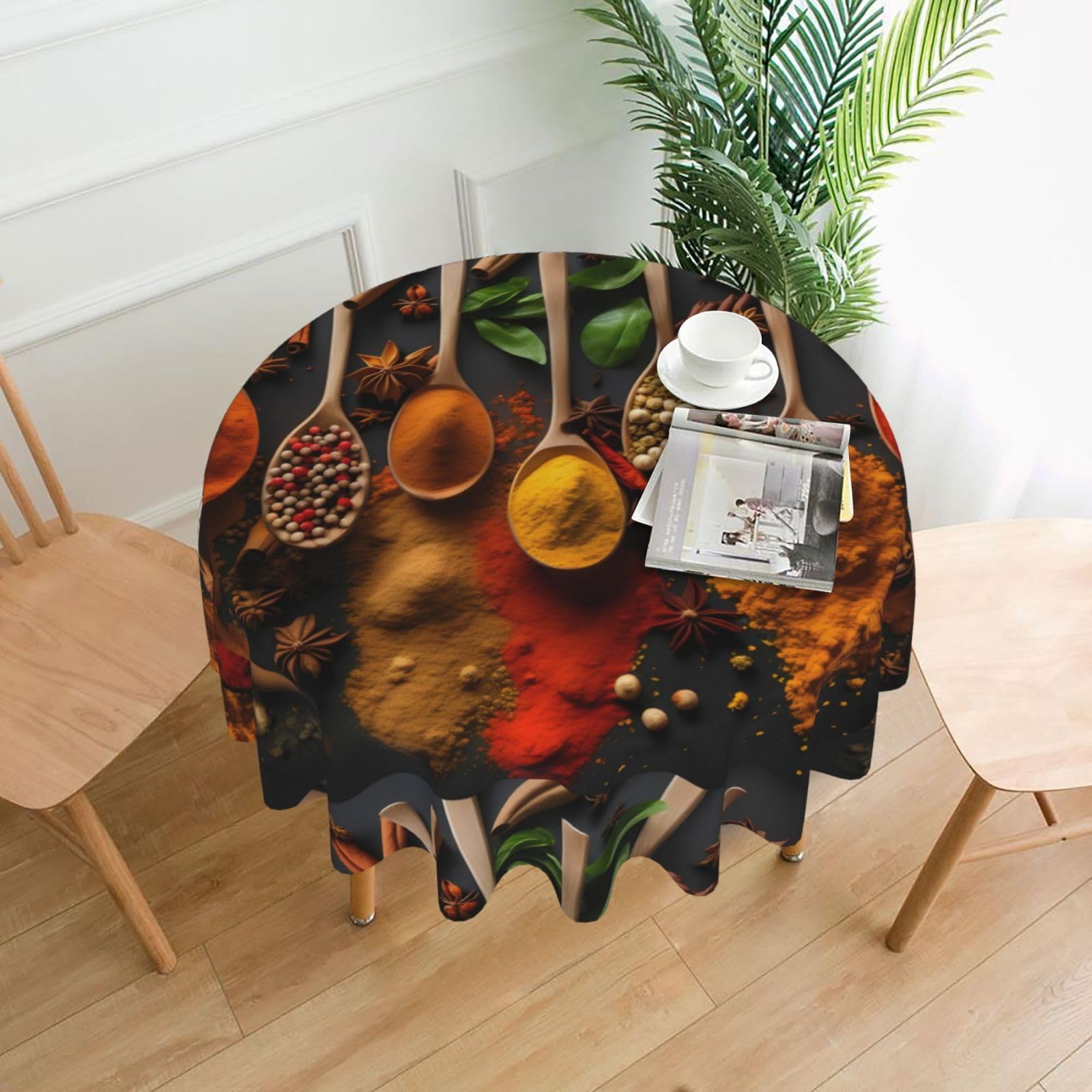 Nbtghga Spices Print Tablecloth Round Border Table Cloth Cover Decorative For Party Holiday Dinning Tabletop Home