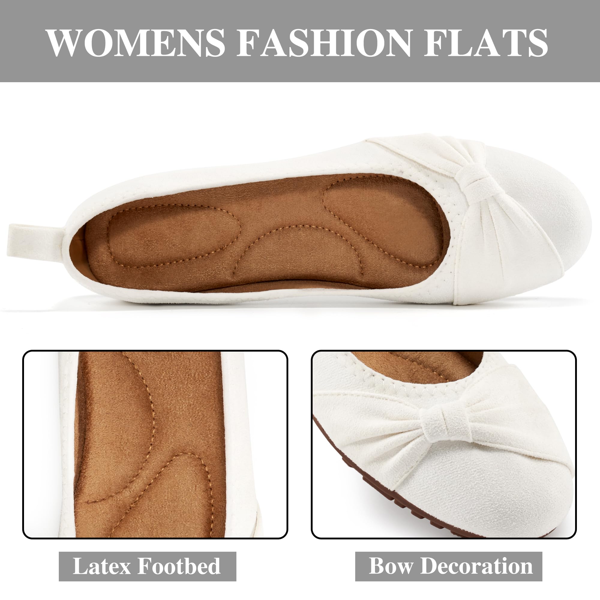 Ecetana Womens Flats Shoes Dressy: Round Toe Bowknot Suede Foldable Ballet Flats Comfortable Casual Slip On Loafers