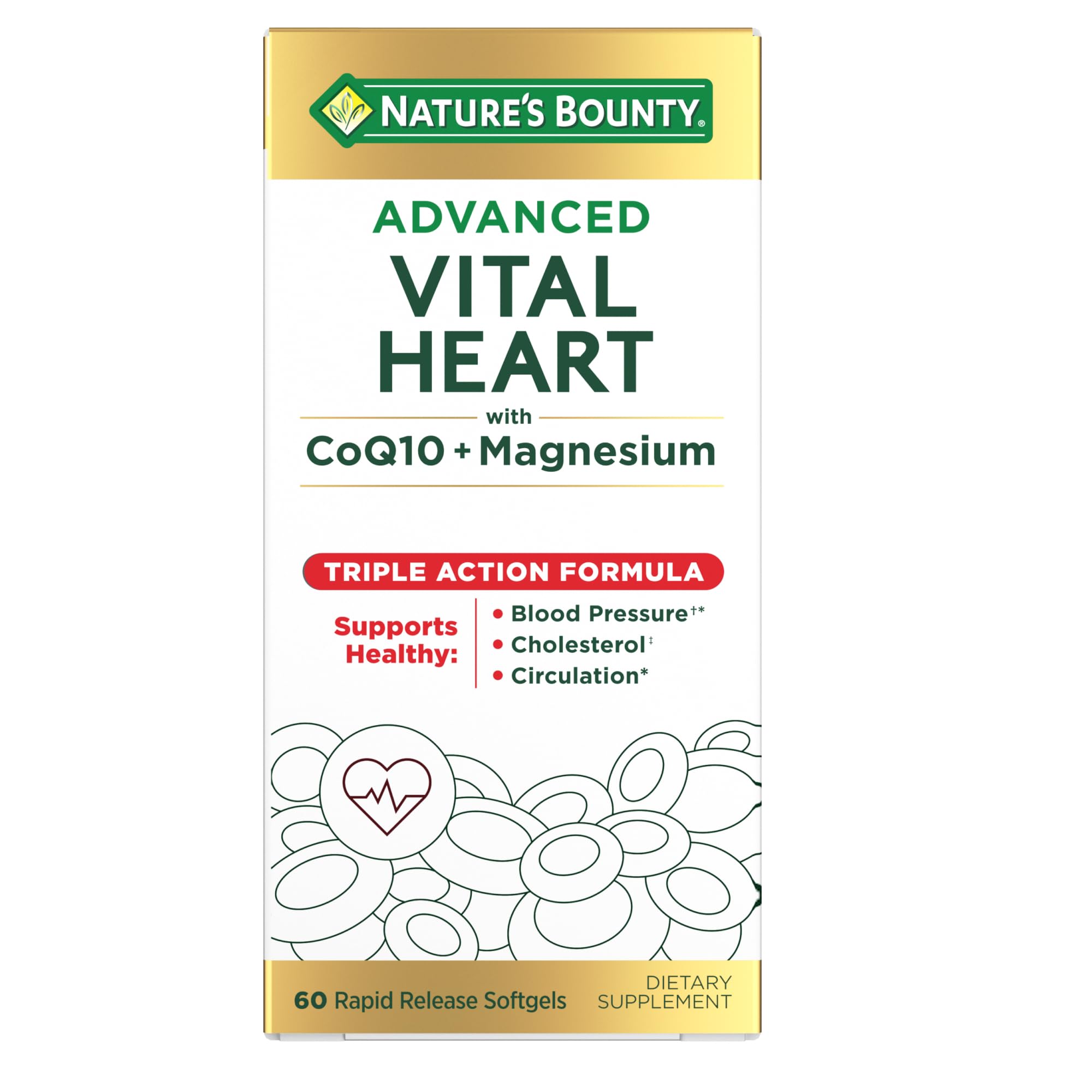 Nature's Bounty Advanced Vital Heart with CoQ10 + Magnesium, 60 Softgels 60 Count (Pack of 1)
