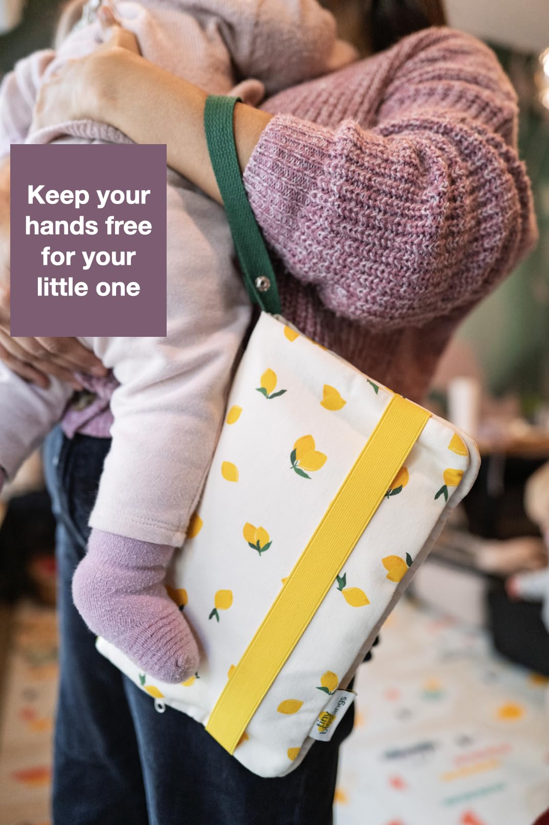 Tiny Blessings Borsa per pannolini – Borsa per pannolini da viaggio, nastro di chiusura extra forte, passante per trasporto/appendere, lavabile e con molto spazio, organizer per bambini, Lemons
