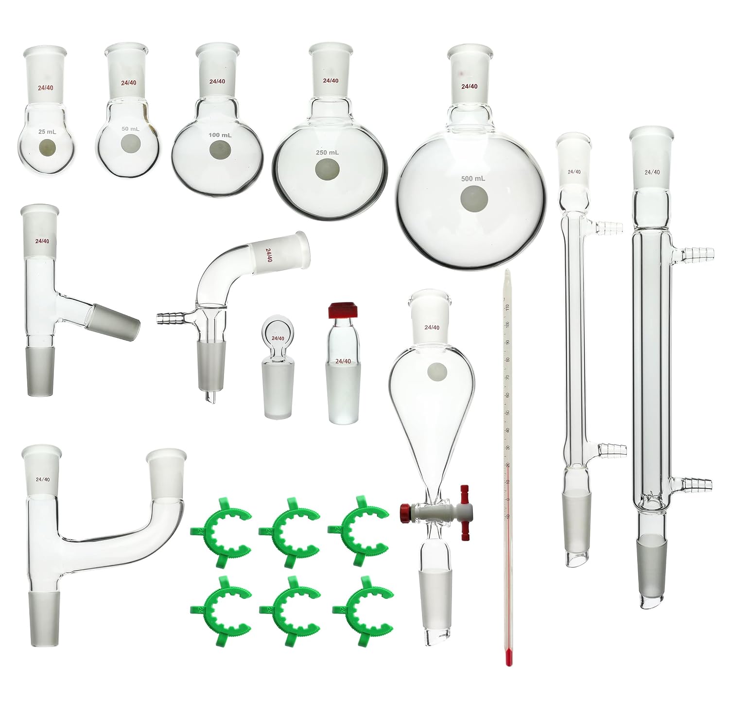 KIT-004 ASTM STD Glass Organic Chemistry Kit 20 Pcs 24/40 Joints Lab Set
