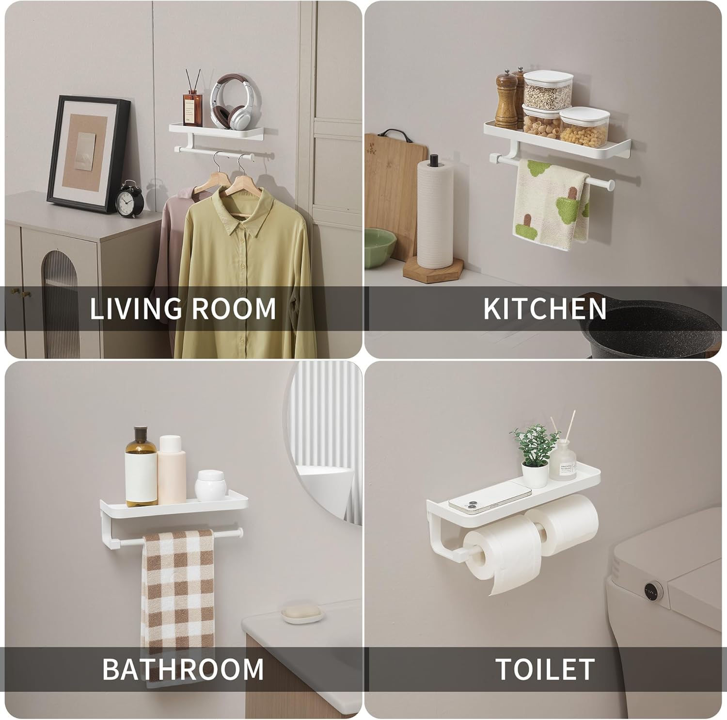 LEQ Hand Towel Holder for Bathroom -Paper Towel Holder Wall Mount - for Bathroom Black Paper Towel Holder with Shelf -Kitchen Towel Holder (White, 12.8in)