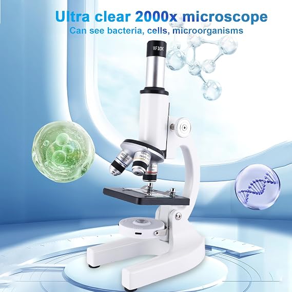 Microscope for Kids & Adults,40X-2000X Magnification Microscope for Kids 8-12, with LED Fill Light & Phone Holder, Great for School Labs and Home Schooling
