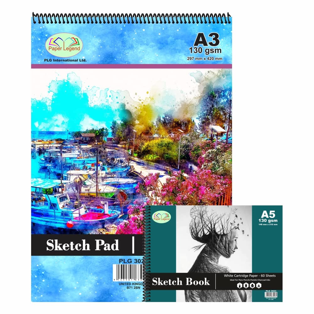 M1SS Sketch Pads Spiral Book 130 GSM Cartridge Paper Drawing Pads Art Book for Artist Creativity School Home Activity Acid-Free (A3 and A5)
