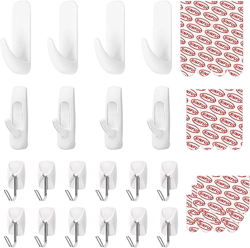 Miniatura 1 de Paquete variado de 20 ganchos para colgar, ganchos adhesivos de pared resistentes con 20 agitadores, sin daños, grandes y pequeños ganchos adhesivos