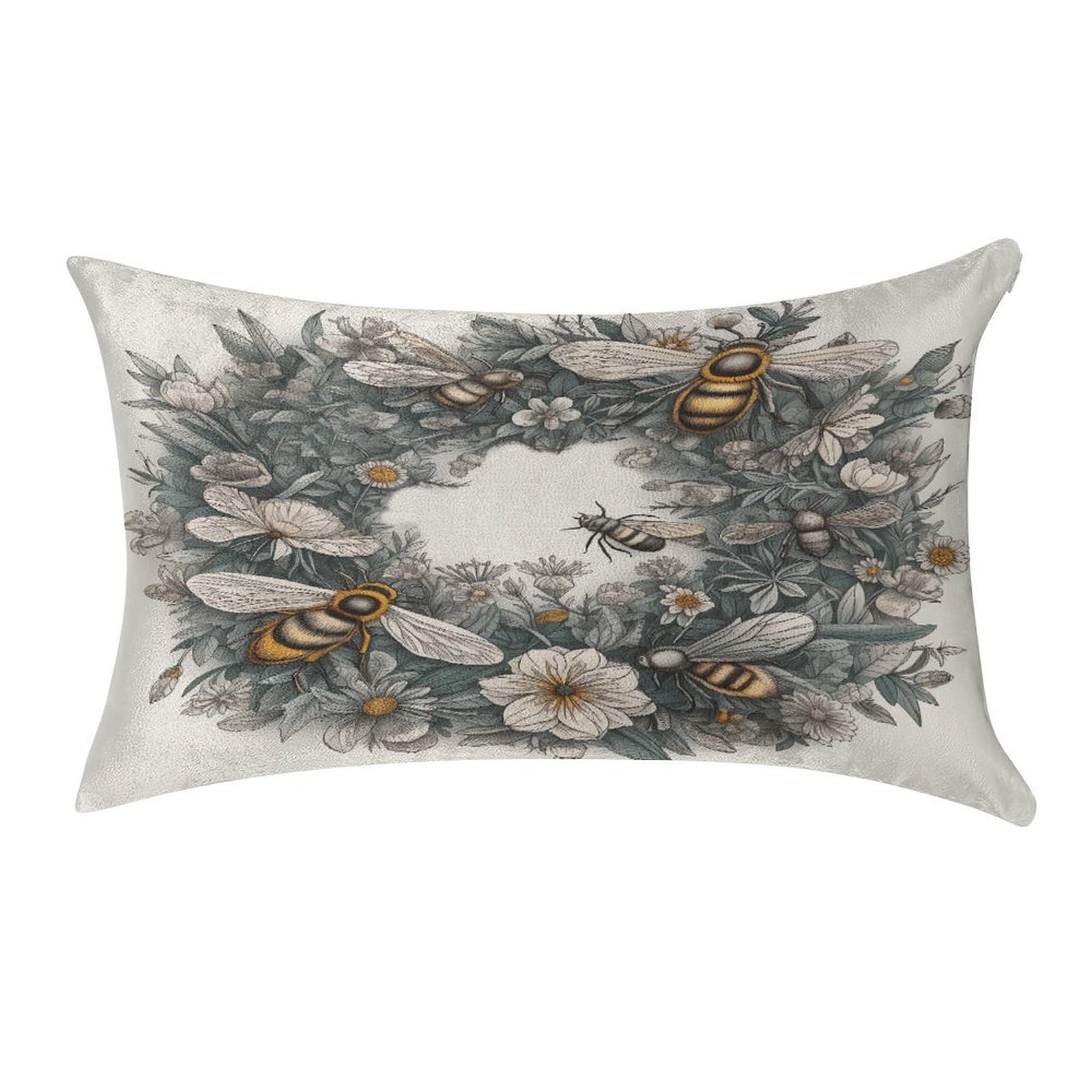 Btcowzrv Style Hand Drawn Wreath And Bee Pillow Cover Pillow Case Pillowcase