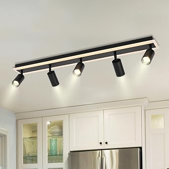 TODOLUZ 5-Light LED Track Lighting Fixtures, Black Flexible Directional Ceiling Spot Light, Wall Mounted Bathroom Lights Fixture for Over Mirror Kitchen
