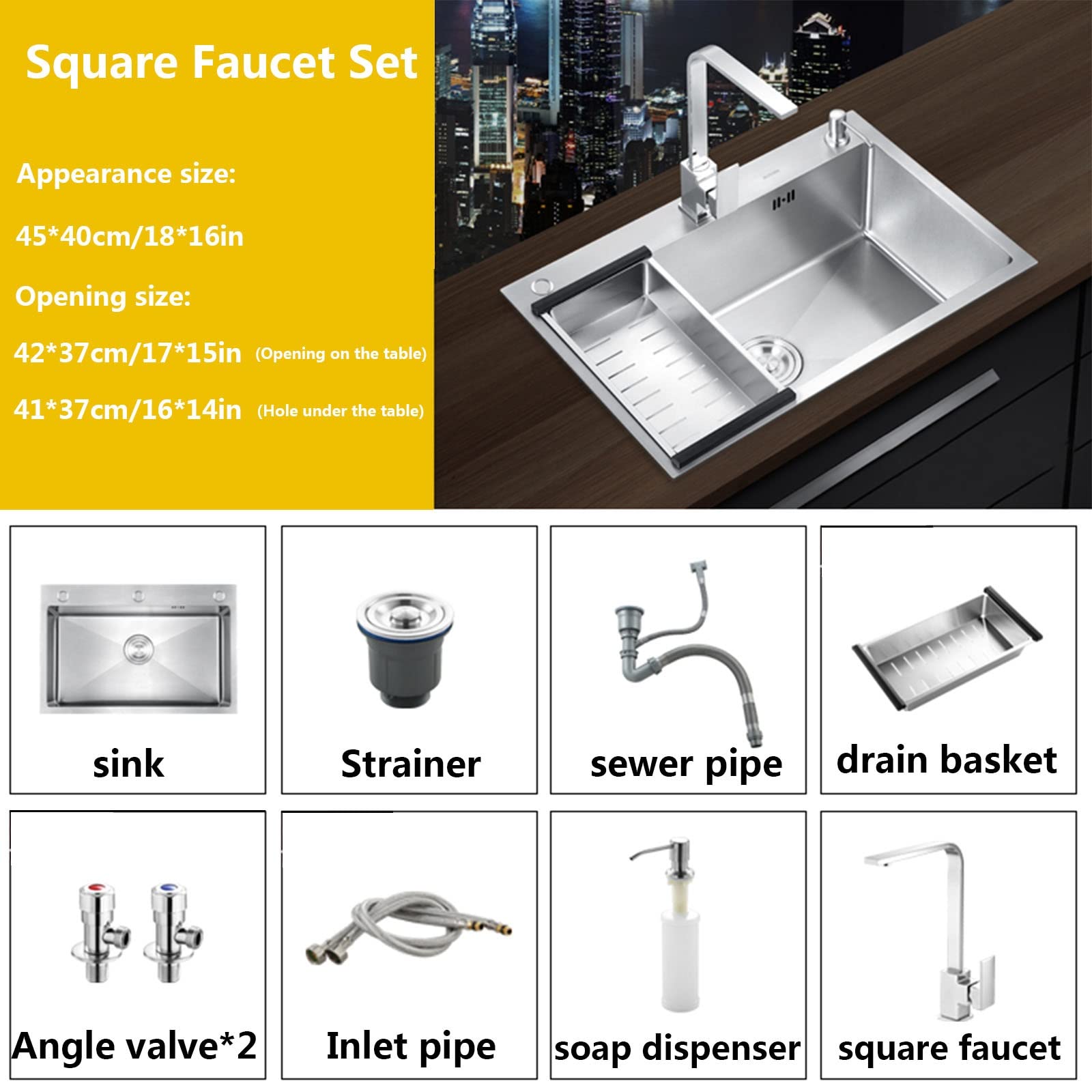 Lavello Da Cucina In Acciaio Inox A Vasca Singola - 50 X 40 X 20 Cm, Montaggio A Incasso, Spessore 0.7 Mm, Con Scarico In Plastica, Per Ristrutturazioni