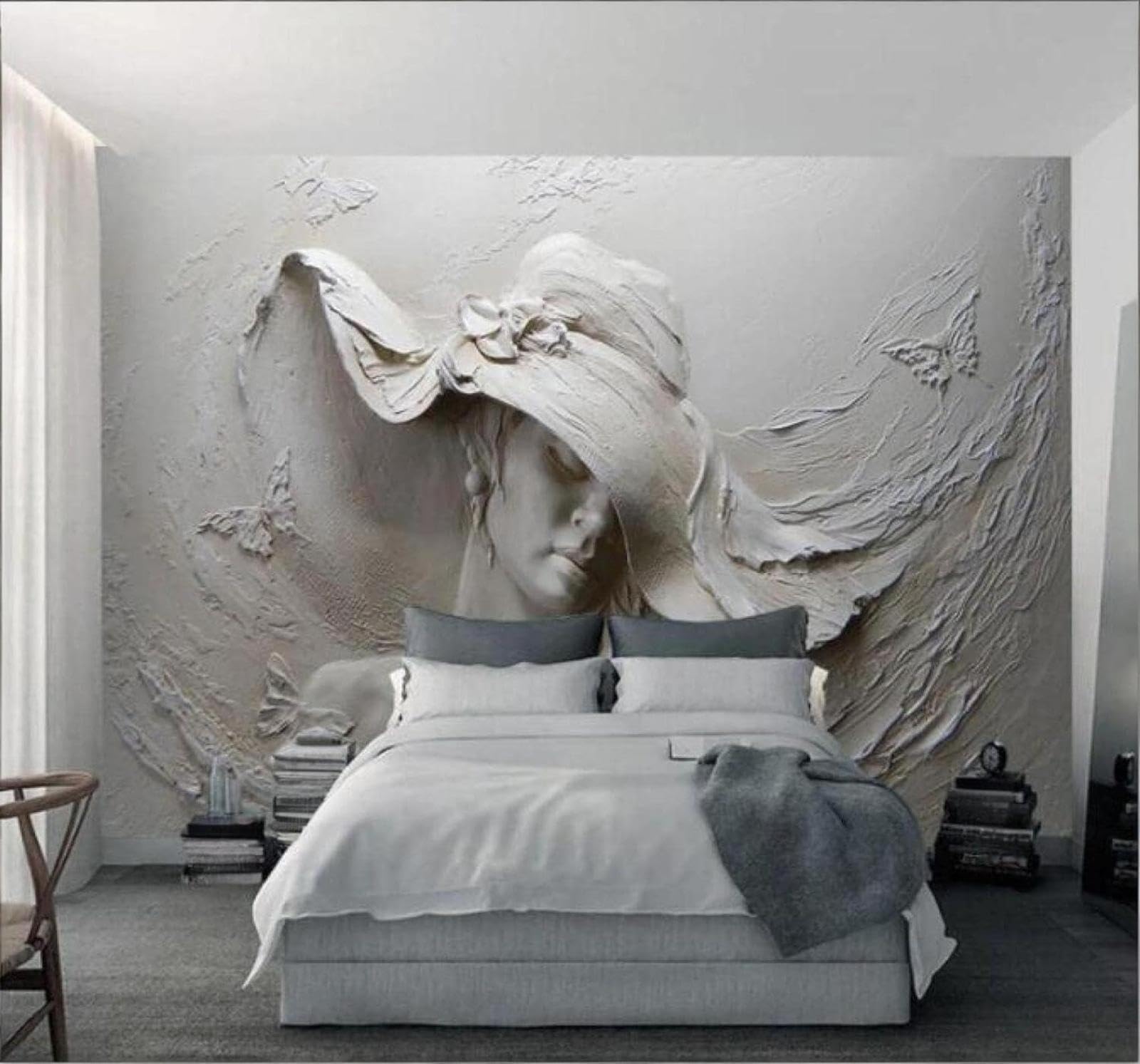 XLMING Relief Three Dimensional Girl Butterfly Art 3D Wallpaper Luxury Home Dining Decor Paste Sofa Living Room The Wall for Bedroom Mural-400cm×280cm
