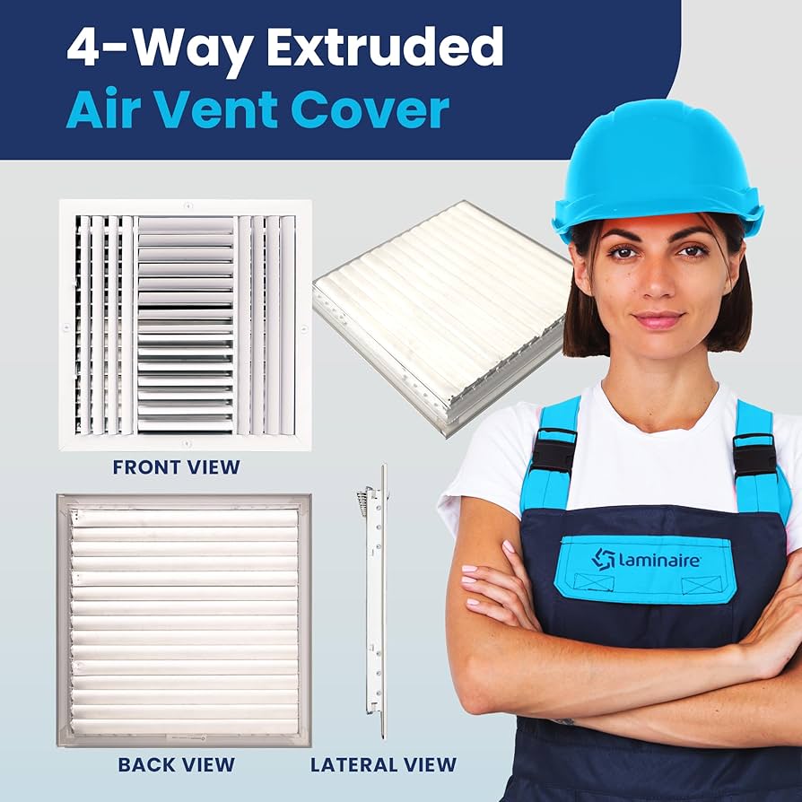 16x16 Inch (Duct Opening) Aluminum 4-Way Air Flow Vent