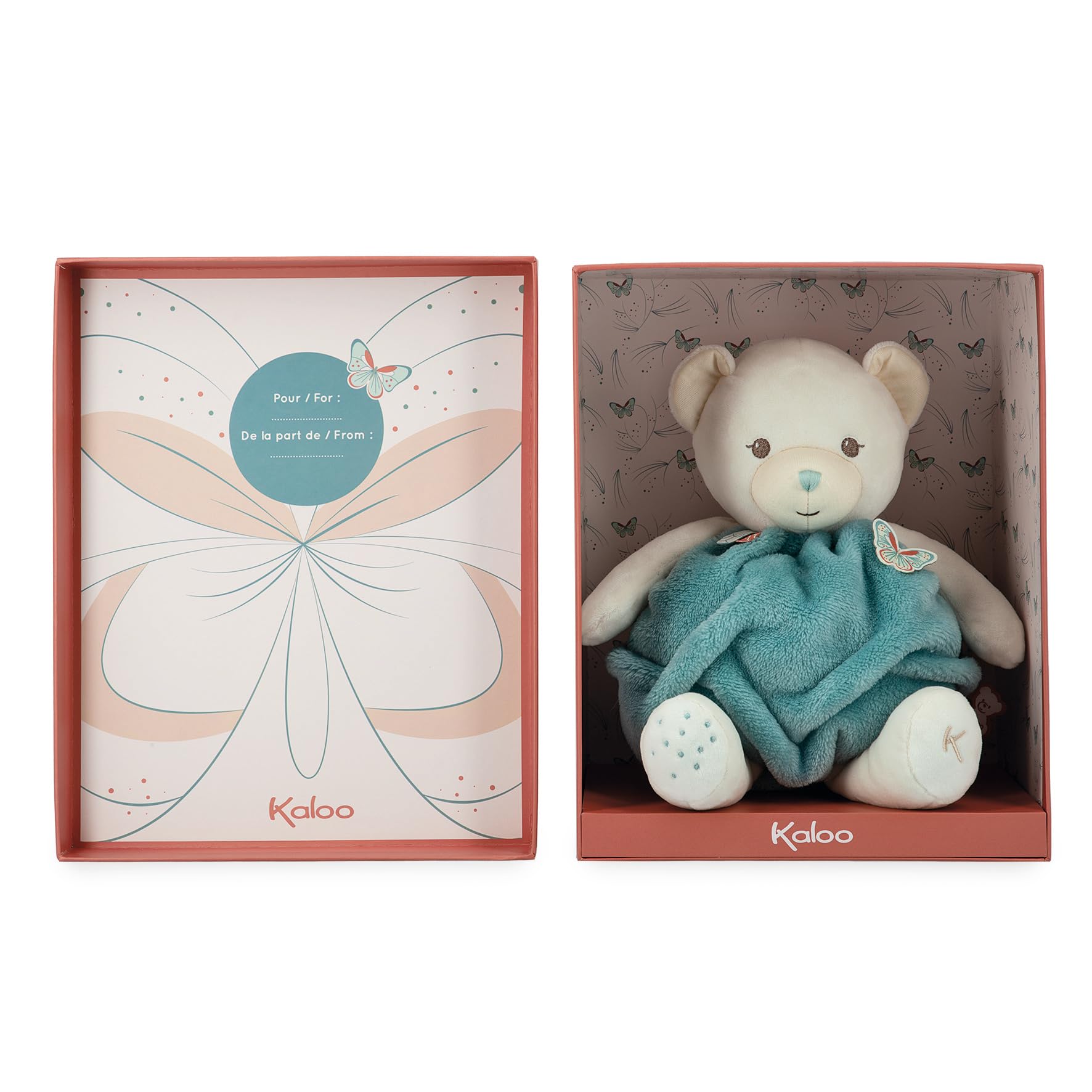 KALOO - Plume - Bulle d'Amour Orso Verde - Morbido Orsetto Peluche 30 cm - Grande Doudou per Neonato - Sviluppo del Tatto - Cofanetto Regalo Personalizzabile - Dalla Nascita, K214001
