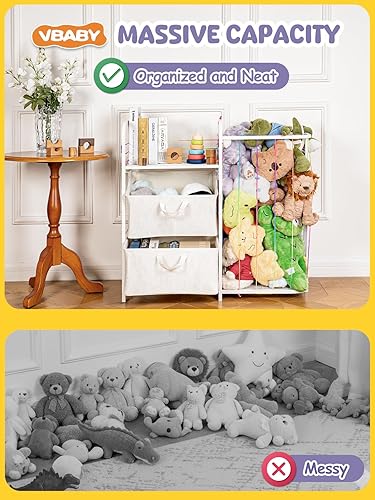 Miniatura 3 de VBABY Organizador de almacenamiento de juguetes 2 en 1, estantería blanca para niños y almacenamiento de juguetes, zoológico de animales de peluche