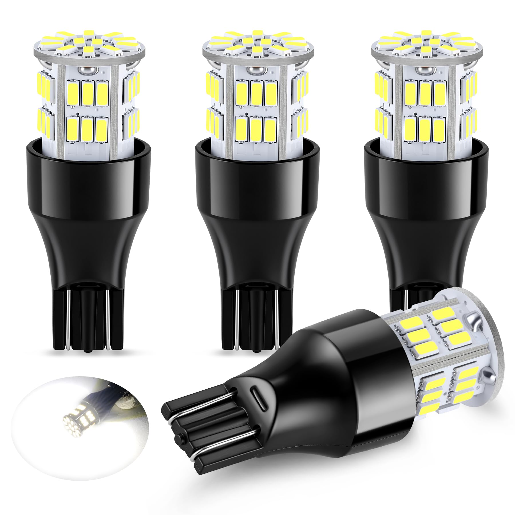 iFunyLED 4PCS 912 921 LED Bulb Back Up Reverse Light 12V-24V Super Bright T15 906 904 902 922 W16W LED Replacement Light Kit Set for for Car Back Up Reverse Turn Signal Parking Lights - Xenon White