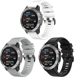 2-Pack Compatible with Garmin EPIX Gen2/Fenix 7/Fenix 6/Fenix 5/Approach S62/Quatix5/ Forerunner935/COROS VERTIX/Instinct Bands, Texture Replacement Soft Flexible Silicone Band Strap Wristband (Black,White,Gray)