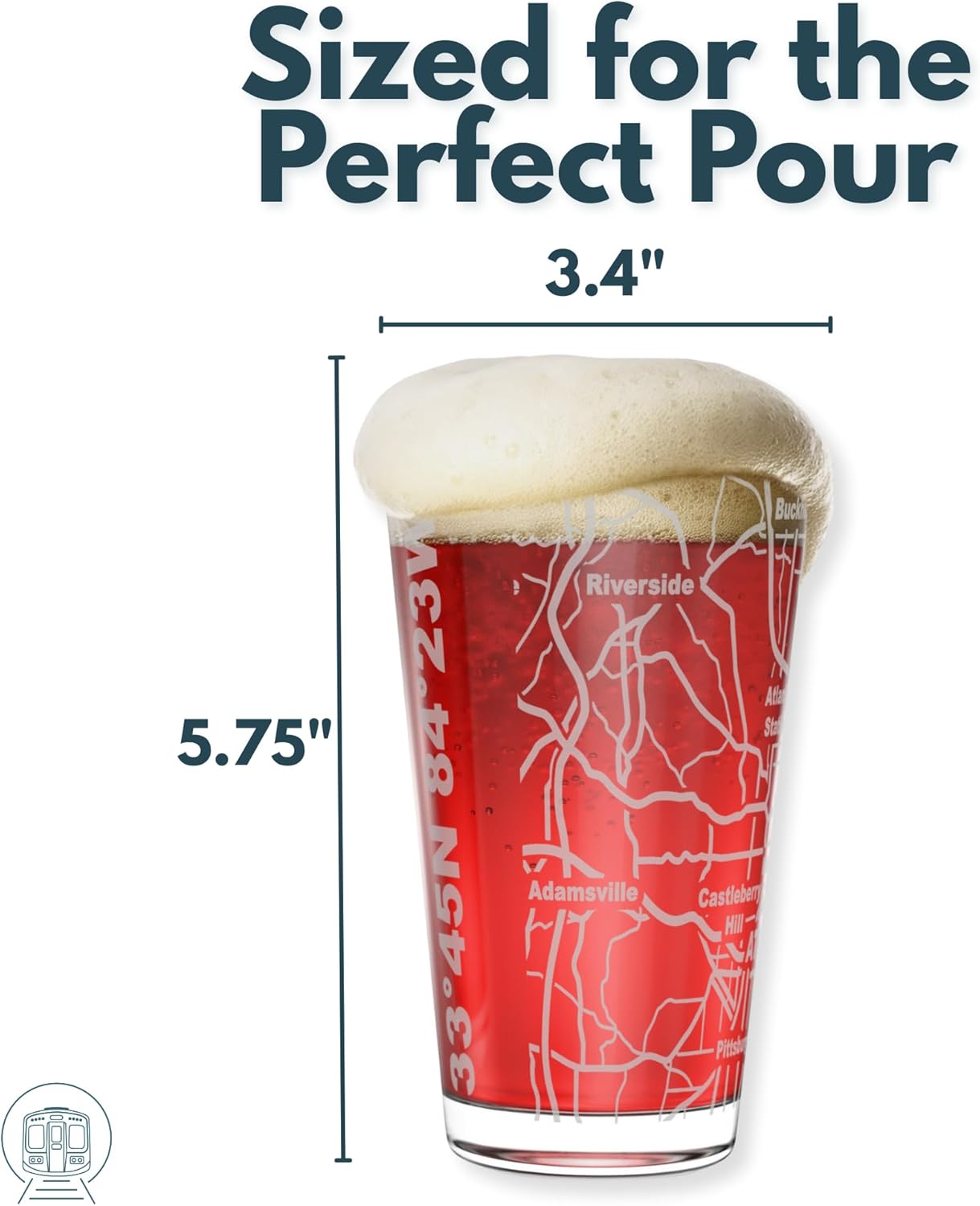 Greenline Goods – Atlanta, GA Map Pint Beer Glasses (Set of 2), 16 oz – Etched Wrap Design