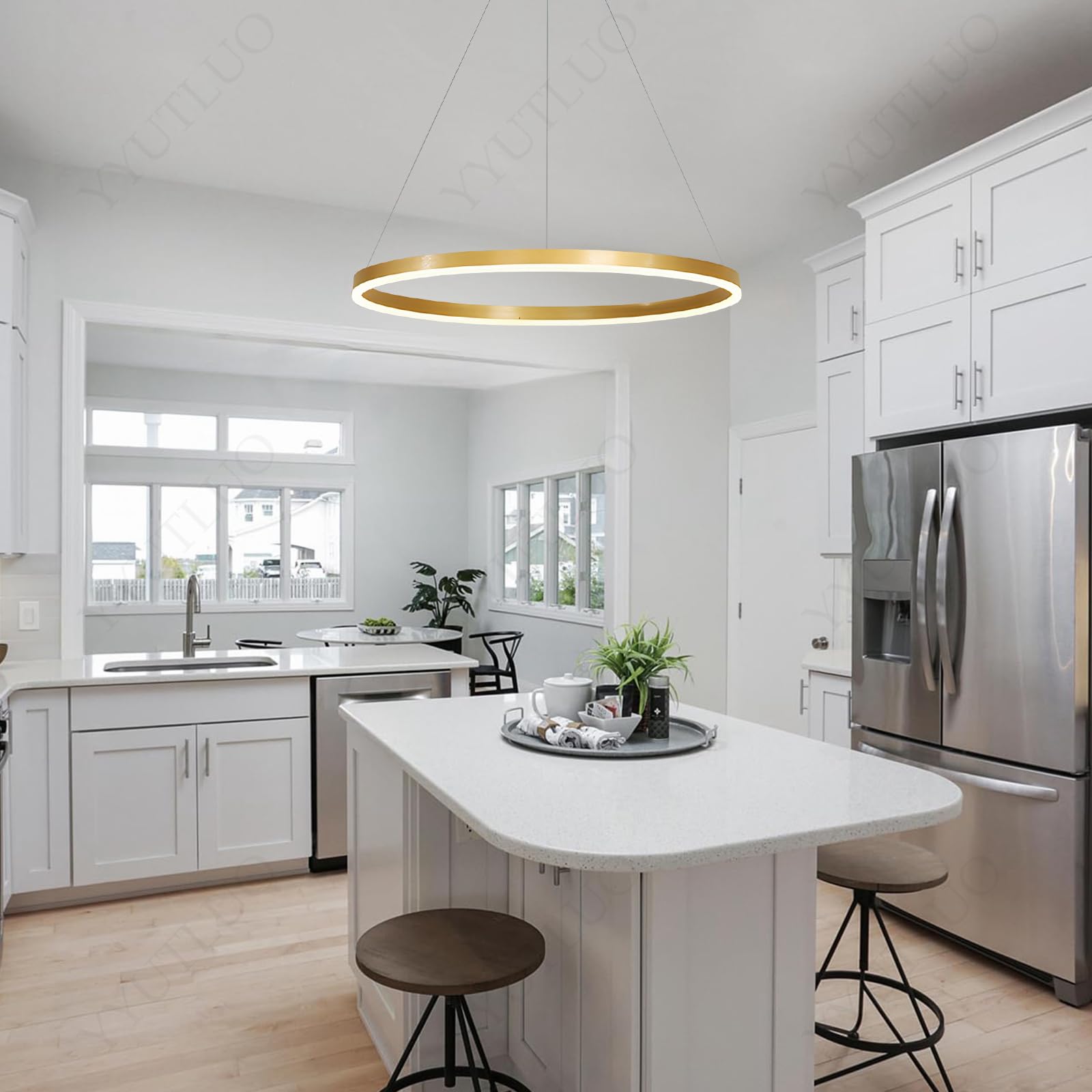 Lámpara colgante LED Moderna regulable con función de Memoria, diseño de anillo Negro de altura Ajustable para Sala de estar, comedor, dormitorio, cocina, iluminación Interior (40